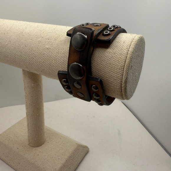 Studded Leather Cuff Bracelet - Picture 2 of 6